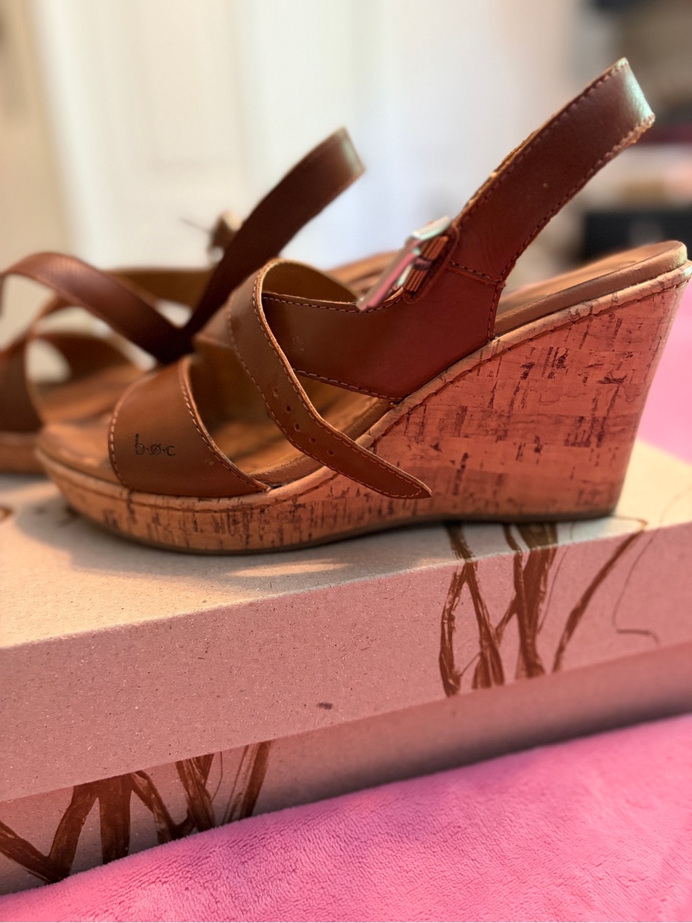 boc Brown Cork Wedge Slingback Sandals